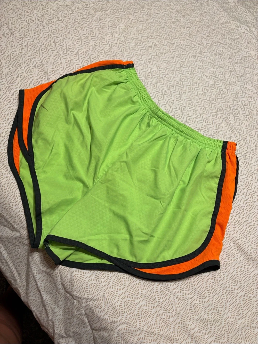 Nike Neon Green Athletic Shorts with Orange Side Panels